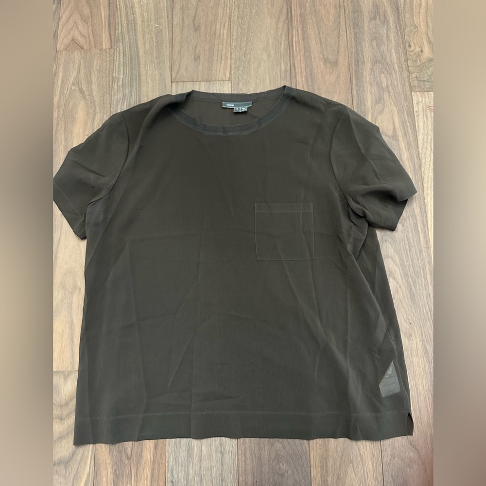 Vince Silk Brown Short Sleeve Blouse